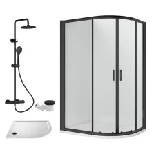 Nuie Rene Black 1000 x 800mm Right Hand Offset Quadrant, Tray, Black Shower Valve & Waste