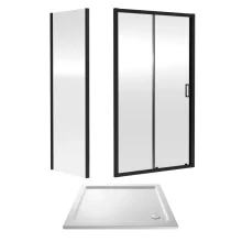 Nuie Rene Black 1200 x 900mm Sliding Shower Door Enclosure inc Side Panel and Tray