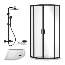 Nuie Rene Black 900mm Quadrant Shower Enclosure, Thermostatic Shower, Tray & Waste
