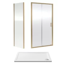 Nuie Rene Brushed Brass 1200 x 700mm Sliding Shower Door Enclosure inc Side Panel & Tray
