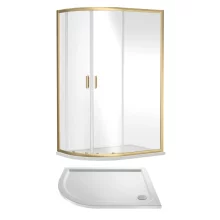 Nuie Rene Brushed Brass 1200 x 800mm Left Hand Offset Quadrant Enclosure with Tray