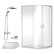 Nuie Rene Chrome 1200 x 800mm Offset Quadrant Enclosure, Tray, Thermostatic Shower & Waste