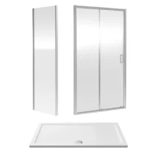 Nuie Rene 1400 x 800mm Sliding Shower Door Enclosure inc Side Panel and Tray