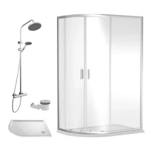 Nuie Rene Chrome 1000 x 800mm Left Hand Offset Quadrant Enclosure, Thermostatic Shower & Tray