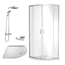 nuie Rene 800mm Chrome Quadrant Shower Enclosure Tray, Waste & Square Thermostatic Shower Kit
