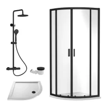 Nuie Rene Matt Black 900mm Quadrant Shower Enclosure, Round Bar Valve, Tray & Waste