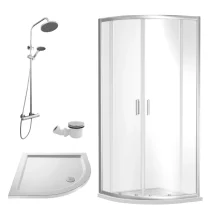 Nuie Rene Chrome 800mm Quadrant Enclosure, Tray, Thermostatic Shower Valve & Waste