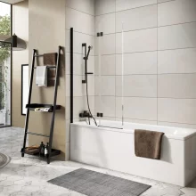 Lancia Thalia Matt Black Inward Opening Bath Shower Screen 1500x900mm