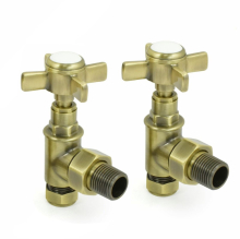 Westminster Crosshead Angled Radiator Valves Pair Antique Brass