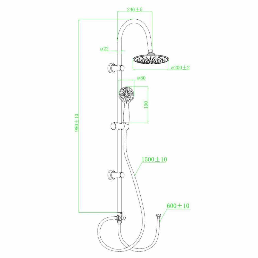 Highlife Bathrooms Ulva Overhead Twin Shower Rigid Riser Kit