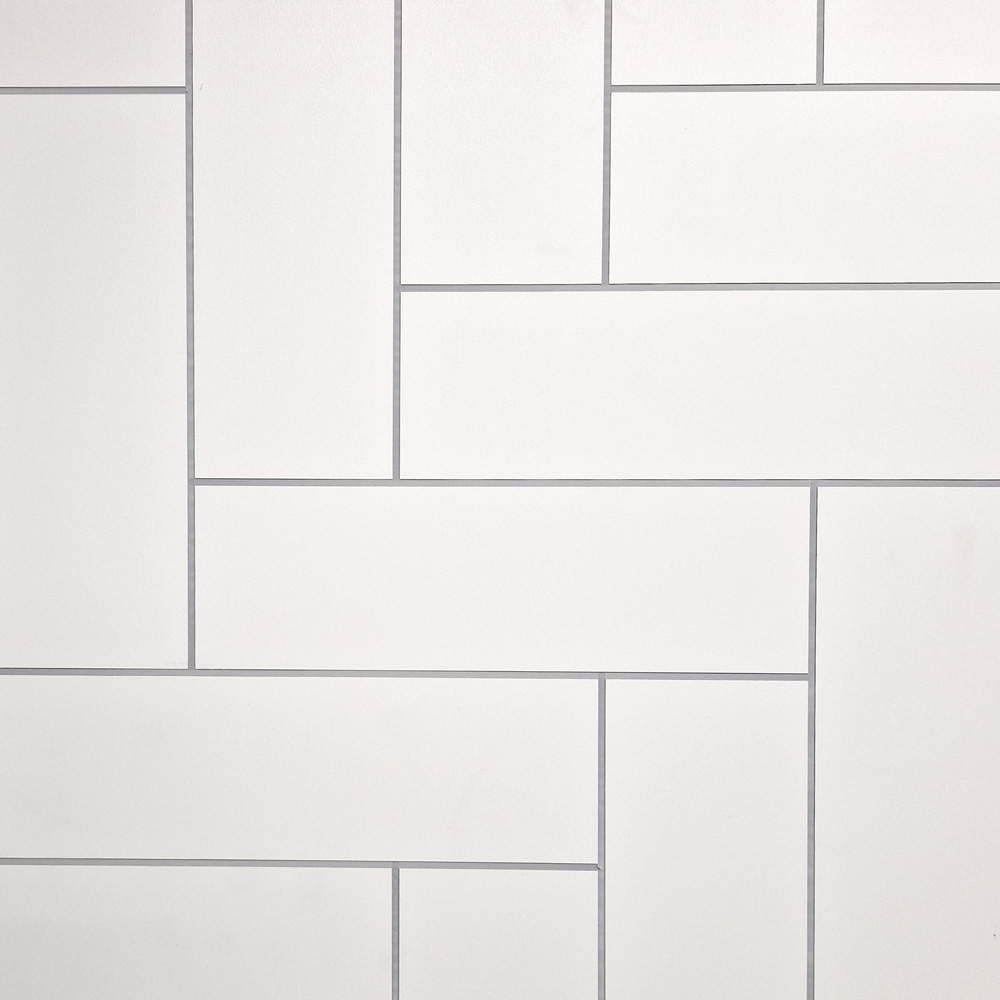 White Straight Herringbone Tile MEGAboard Grout Line 1m Wide PVC Wall Panels