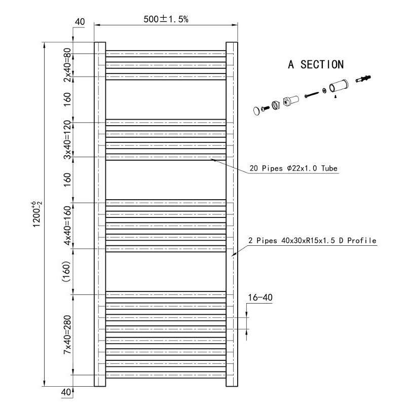 Eastbrook Wendover 1200 x 500mm White Towel Radiator - 41.0016 ...