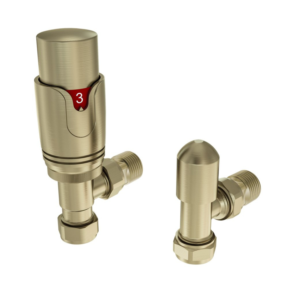 Eastbrook Angled Brushed Brass Thermostatic Radiator Valves TRV Inc Lockshield