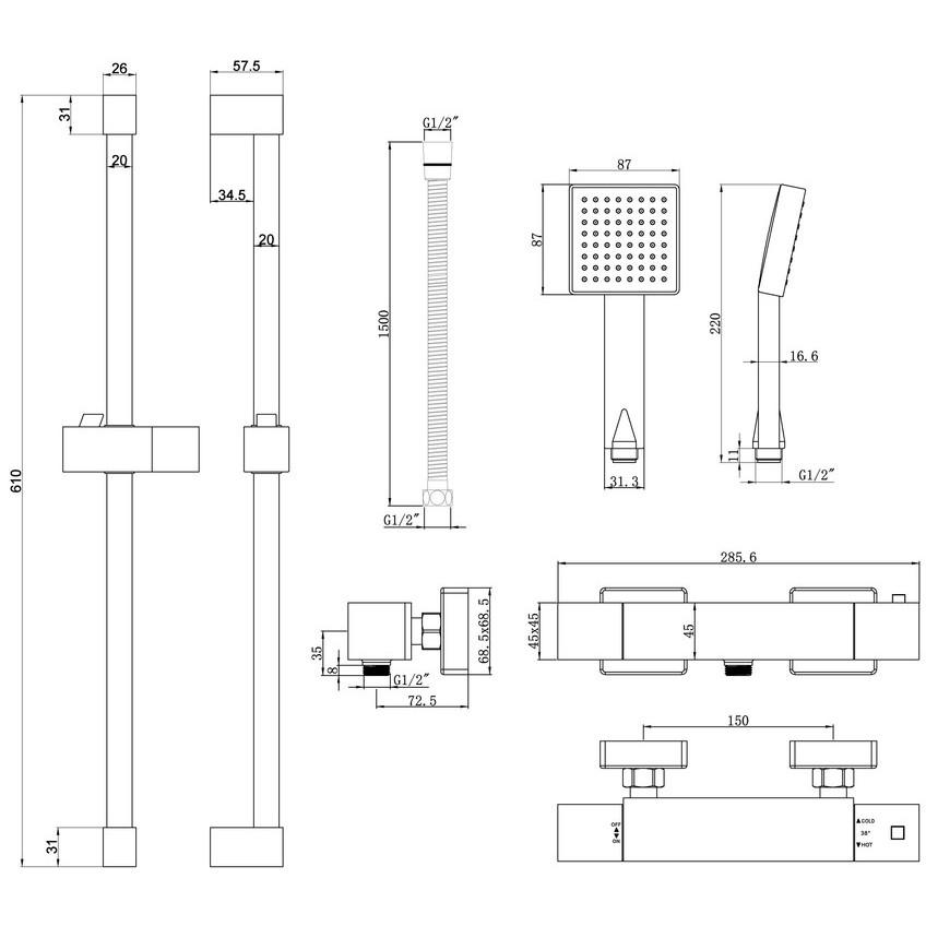 Abacot Cool-Touch Thermostatic Bar Mixer Shower - RDBS105826