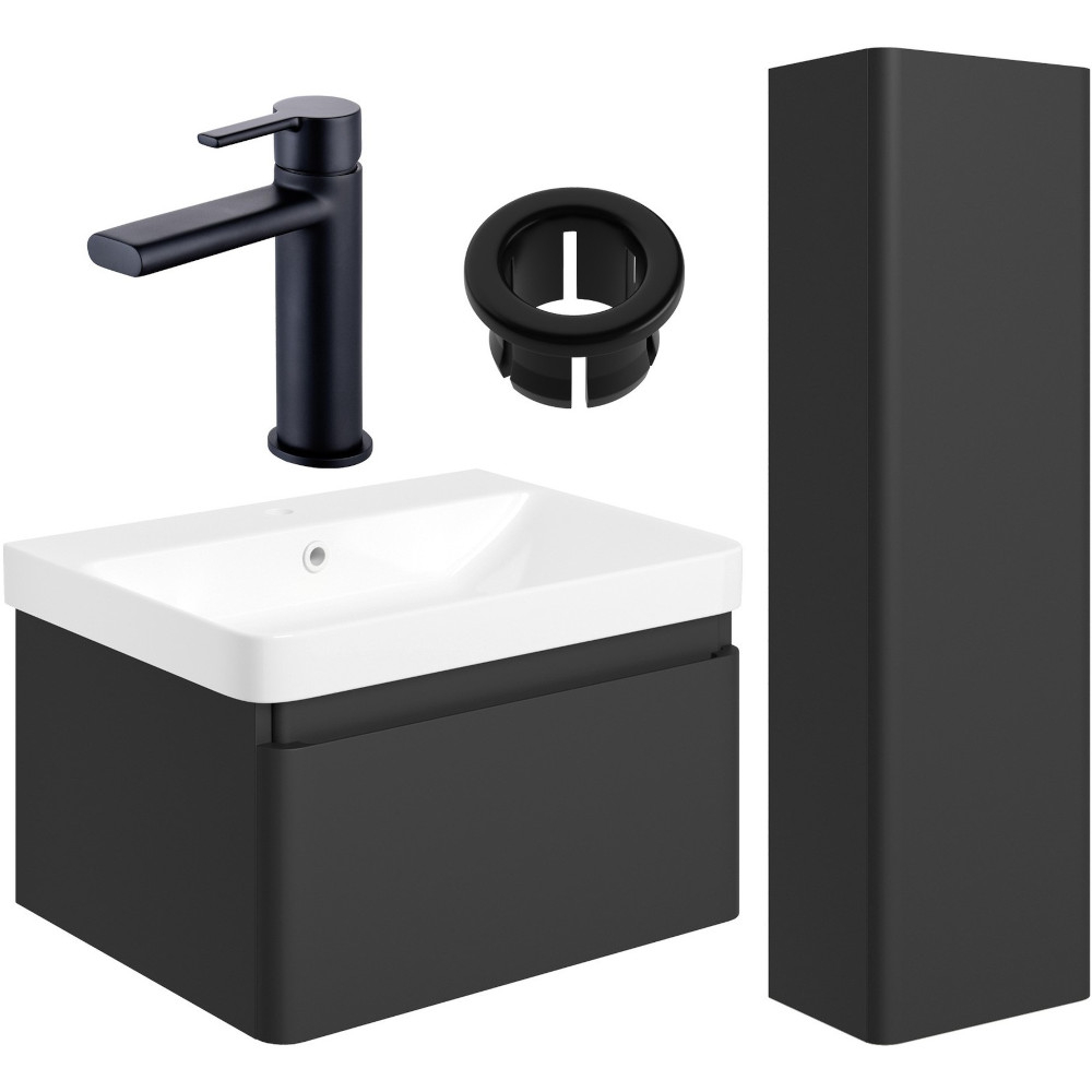 Aylesbury Matt Black 600mm Vanity Unit & Tall Unit Pack