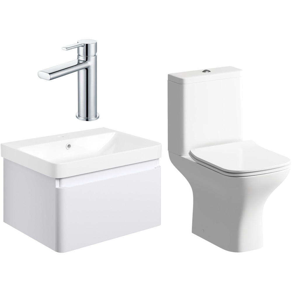 Aylesbury 600mm Matt White Vanity Unit and Toilet Bathroom Suite with Chrome Finishes