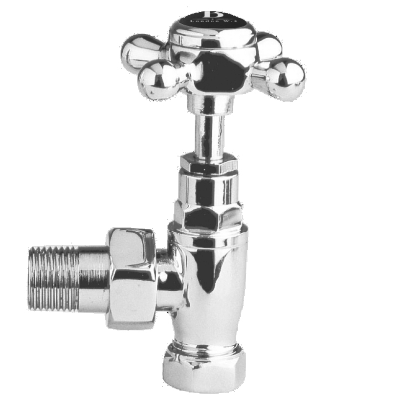 Bayswater Traditional Victorian Angled Crosshead Radiator Valves - Chrome with Black Indices (Pair)