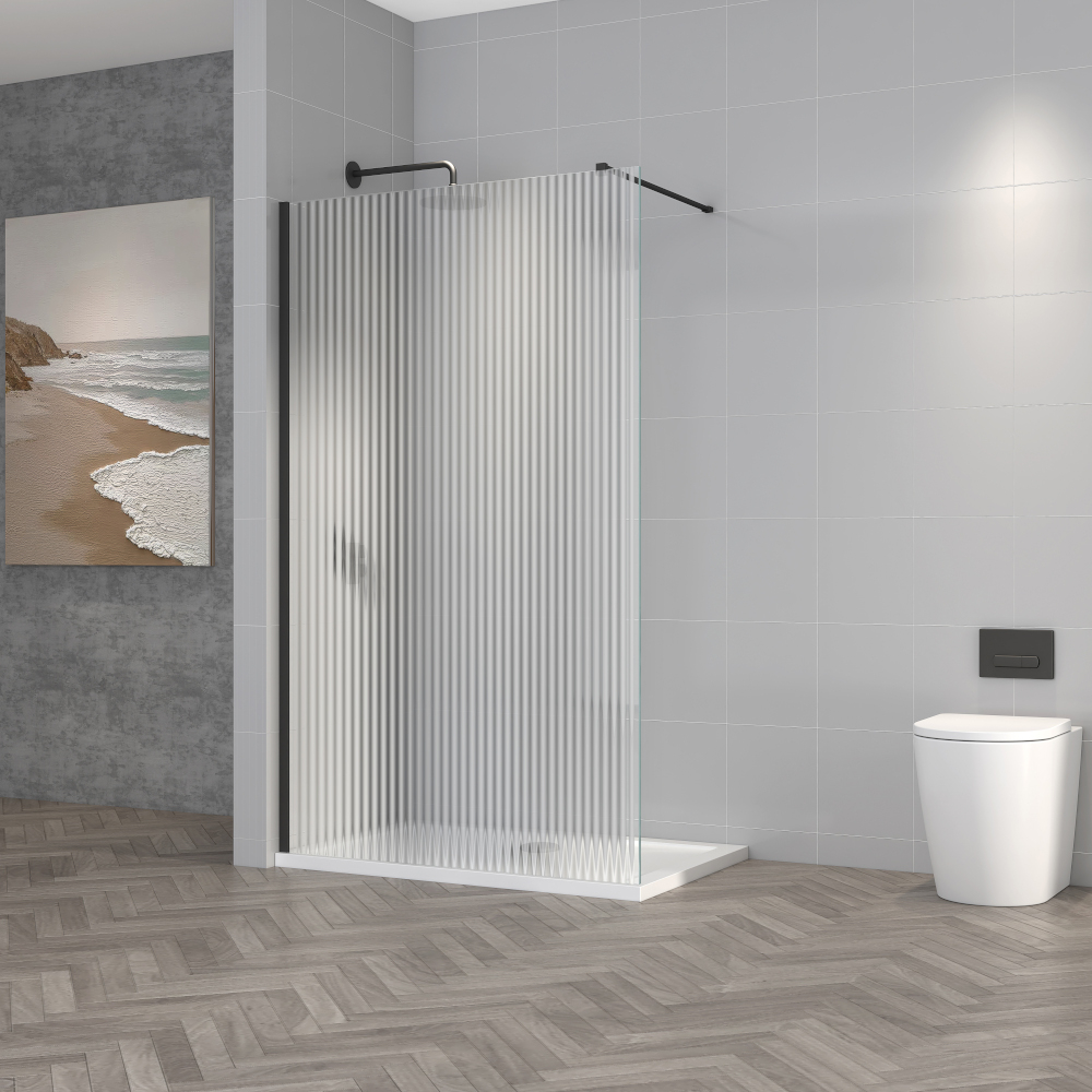 T18 Fluted 1000mm Orca Black Wetroom Panel