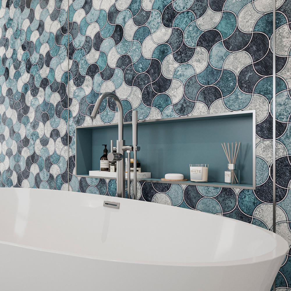 Wetwall Alloy Blue Scallop Shower Panel