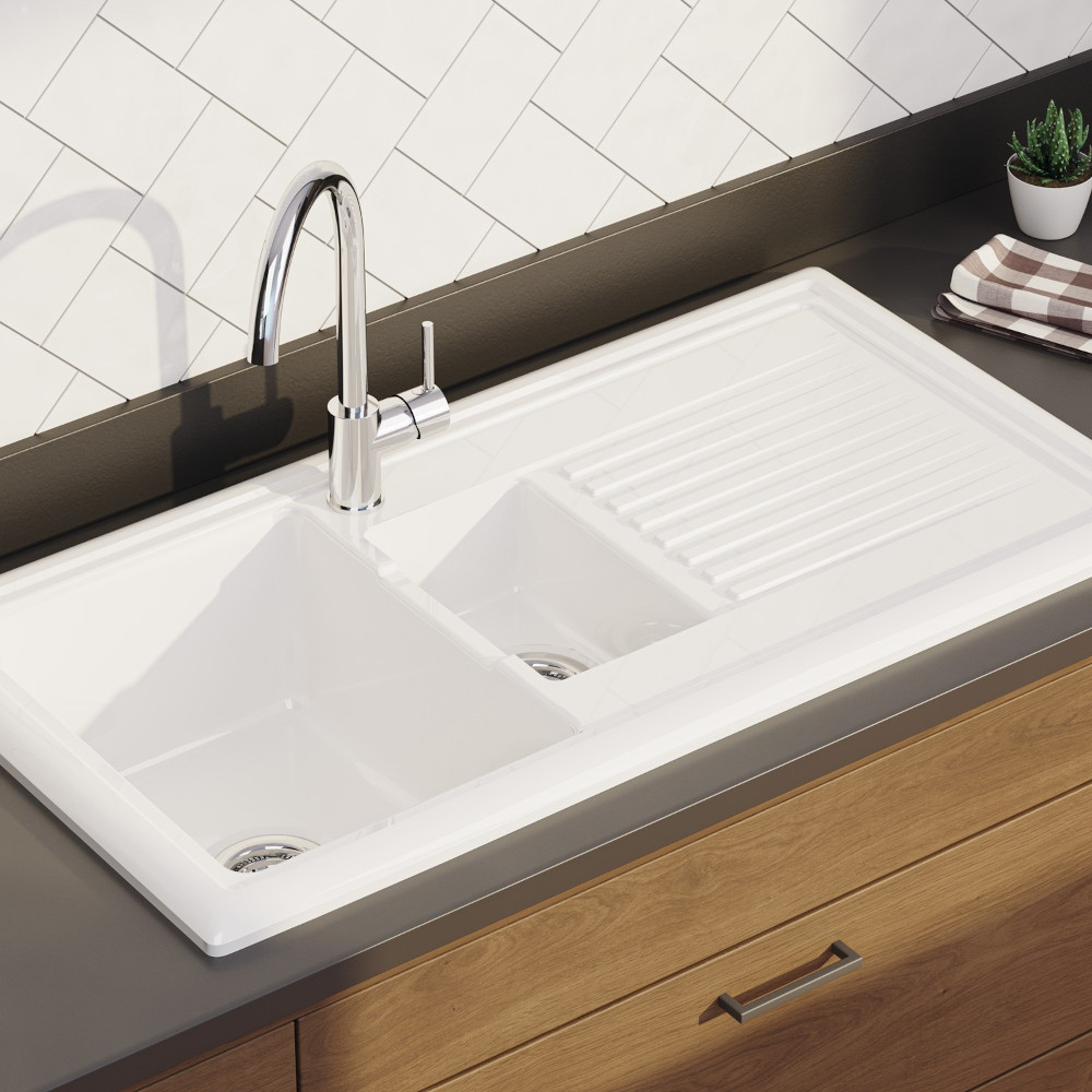 Prima 1.5 Bowl White Reversible Ceramic Kitchen Sink