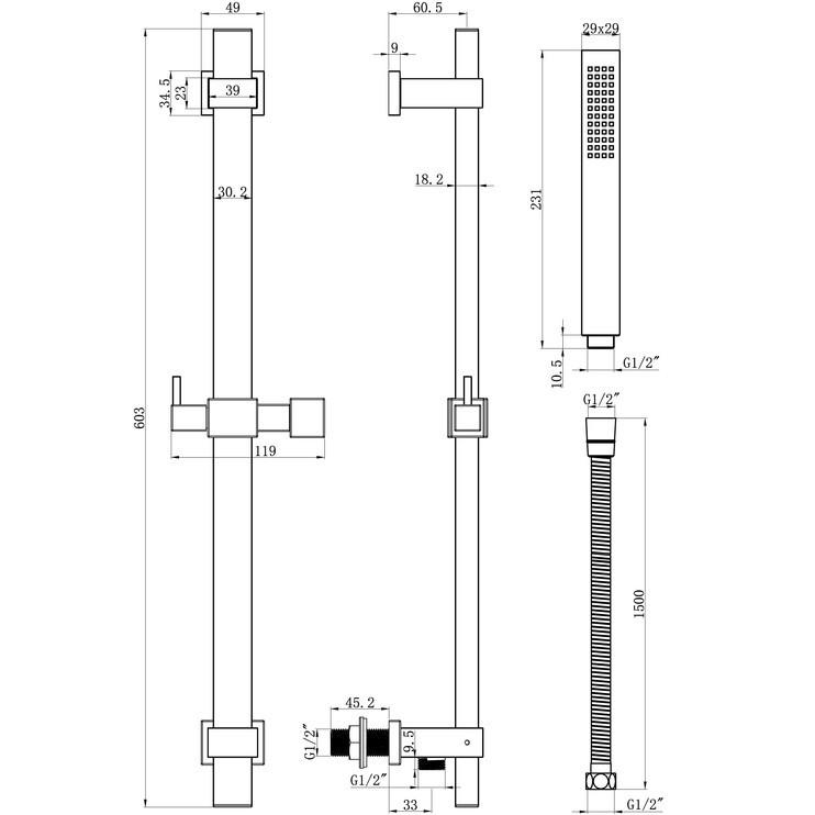 Square Shower Pack 3 Challan Dual Outlet Shower Valve With Riser Rail