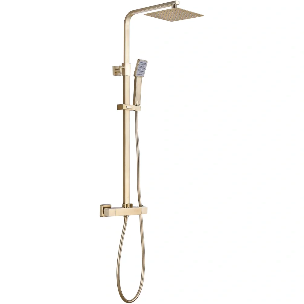 Challans Square Brushed Brass Thermostatic Bar Mixer with Riser Kit