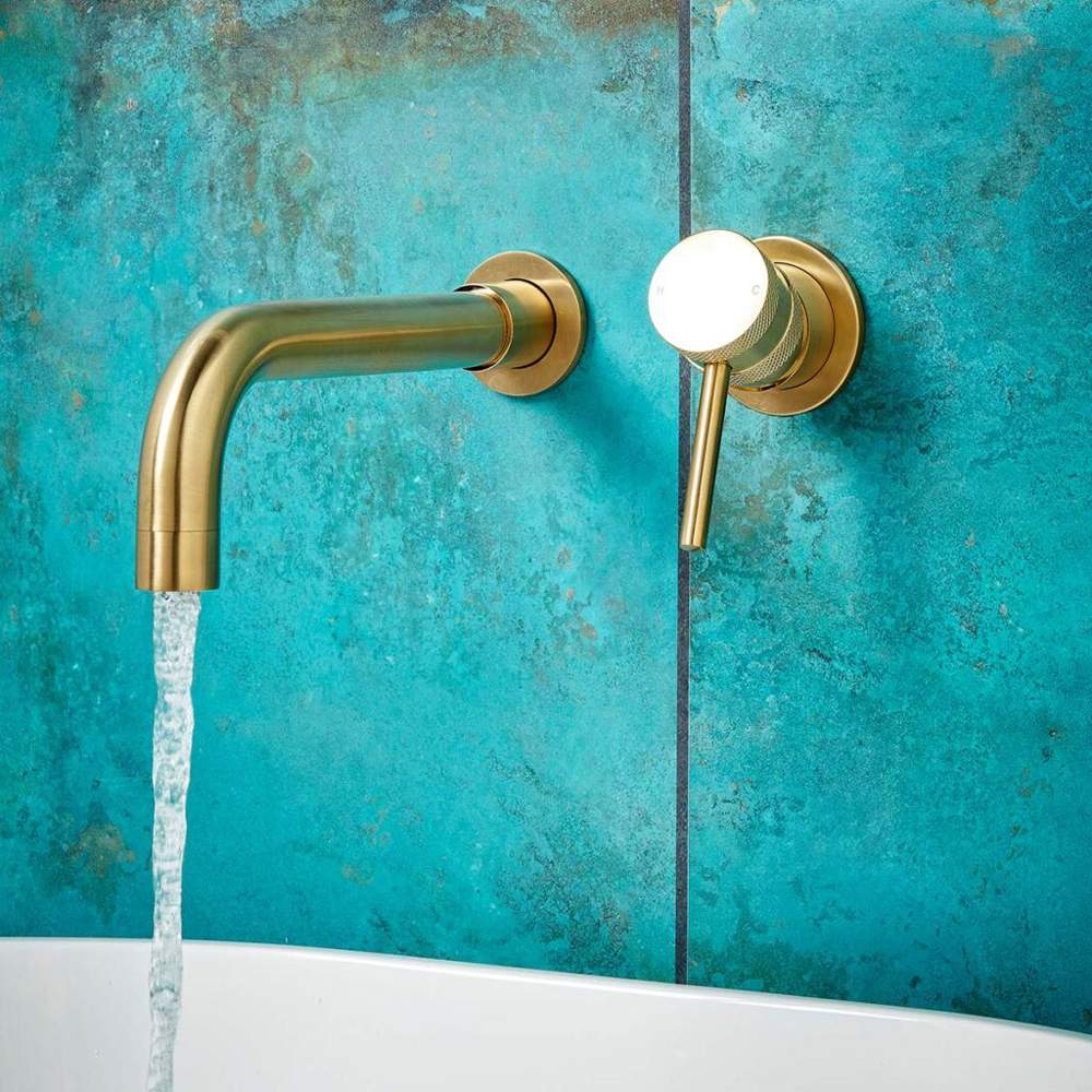 Scudo Core Wall Mounted Basin & Bath Tap Brushed Brass, NU-015-V2