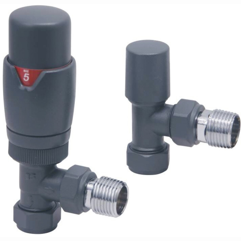 Scudo Anthracite Angled Thermostatic Radiator Valves Twin Pack