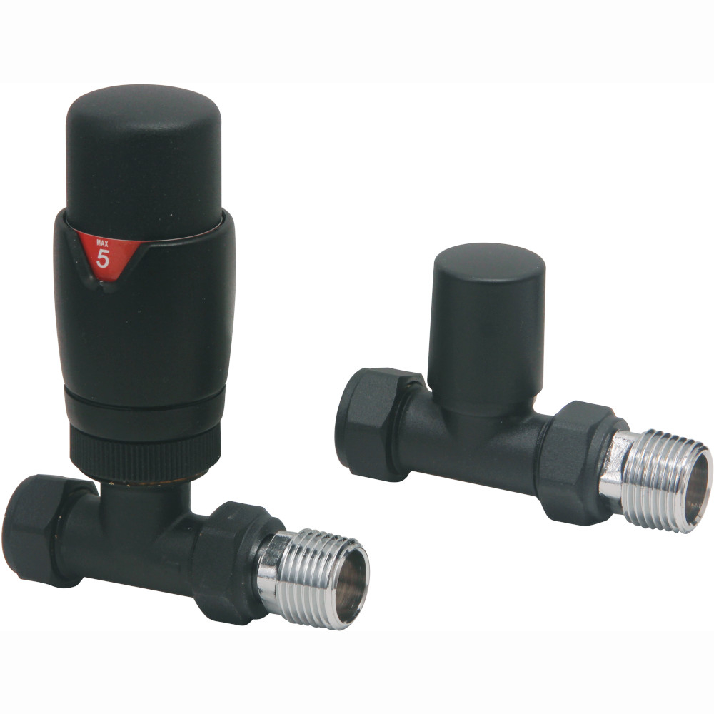 Scudo Black Straight Thermostatic Radiator Valves Twin Pack