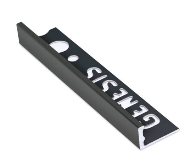 Genesis 8mm Black Aluminium Straight Edge Tile Trim 2.5m