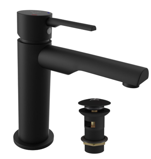 Jaquar Florentine Prime Black Matt Single Lever Basin Mixer With Click Clack Waste