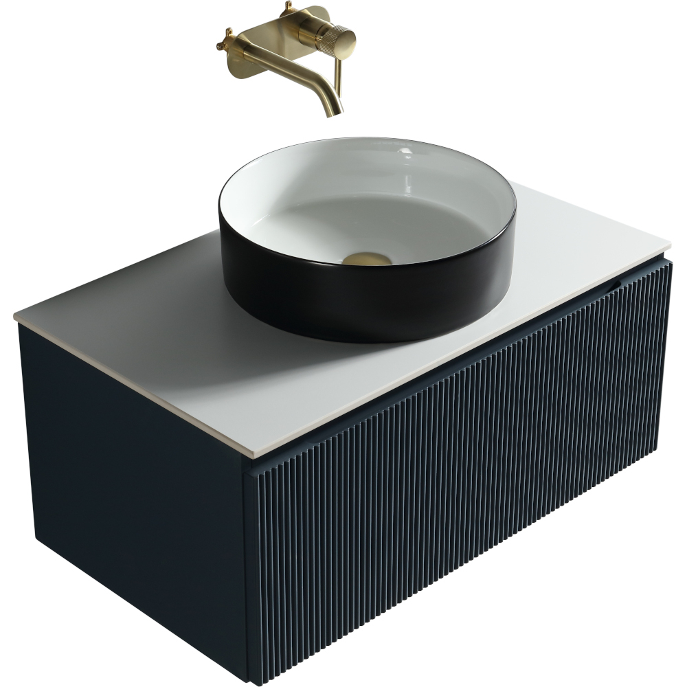 Flauto Midnight Shadow Fluted 600mm Wall Hung Vanity Basin Unit