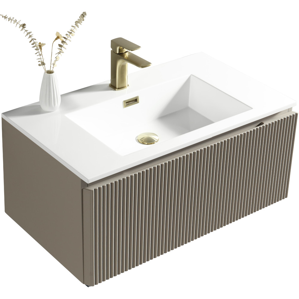 Flauto Soft Coffee Fluted 800mm Wall Hung Vanity Unit & Matte Basin