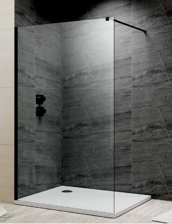 Jaquar 1200MM Walk In Shower Screen In Clear Glass With Black Frame