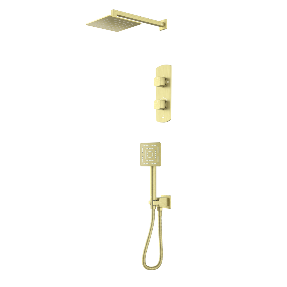 Jaquar Kubix Prime Square Shower Kit 2 Outlet Fixed Head & Hand Set in Matt Brass