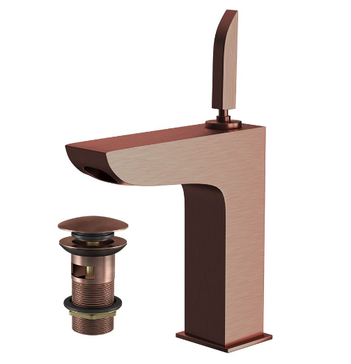 Artize Lexa Joystick Basin Mixer With Click Clack Waste In Antique Copper