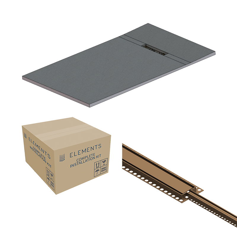 Abacus Elements Linear Uno Wet Room Kit 1400 x 900 x 30mm End Drain - Brushed Bronze