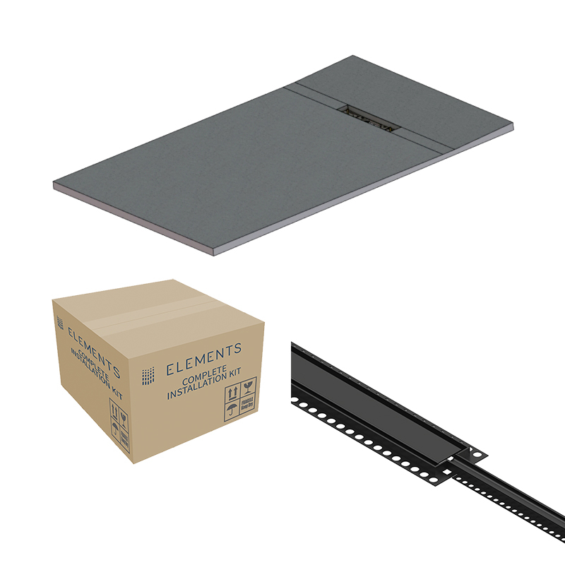 Abacus Elements Linear Uno Wet Room Kit 1400 x 900 x 30mm End Drain - Matt Black