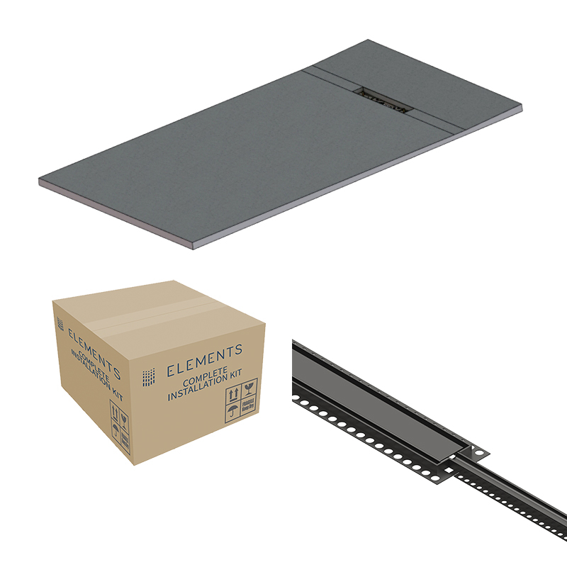 Abacus Elements Linear Uno Wet Room Kit 1600 x 900 x 30mm End Drain - Matt Anthracite