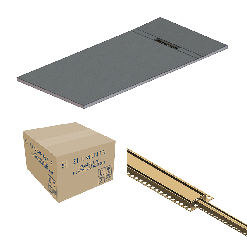 Abacus Elements Linear Uno Wet Room Kit 1600 x 900 x 30mm End Drain - Brushed Brass