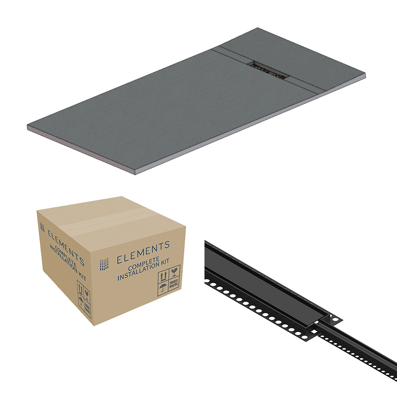 Abacus Elements Linear Uno Wet Room Kit 1600 x 900 x 30mm End Drain - Matt Black