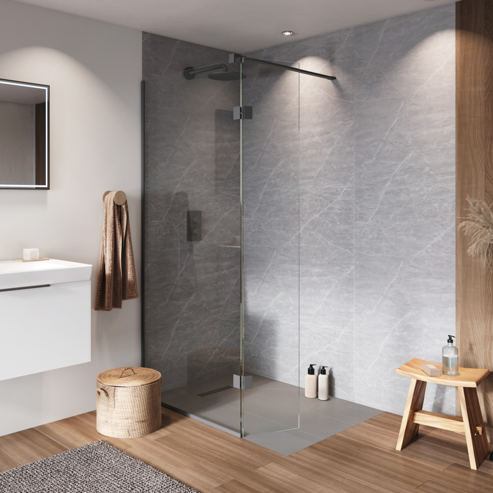 Matt Grey Marble Aquadry PVC Single Wetpanel Shower Board 1000 x 2400mm