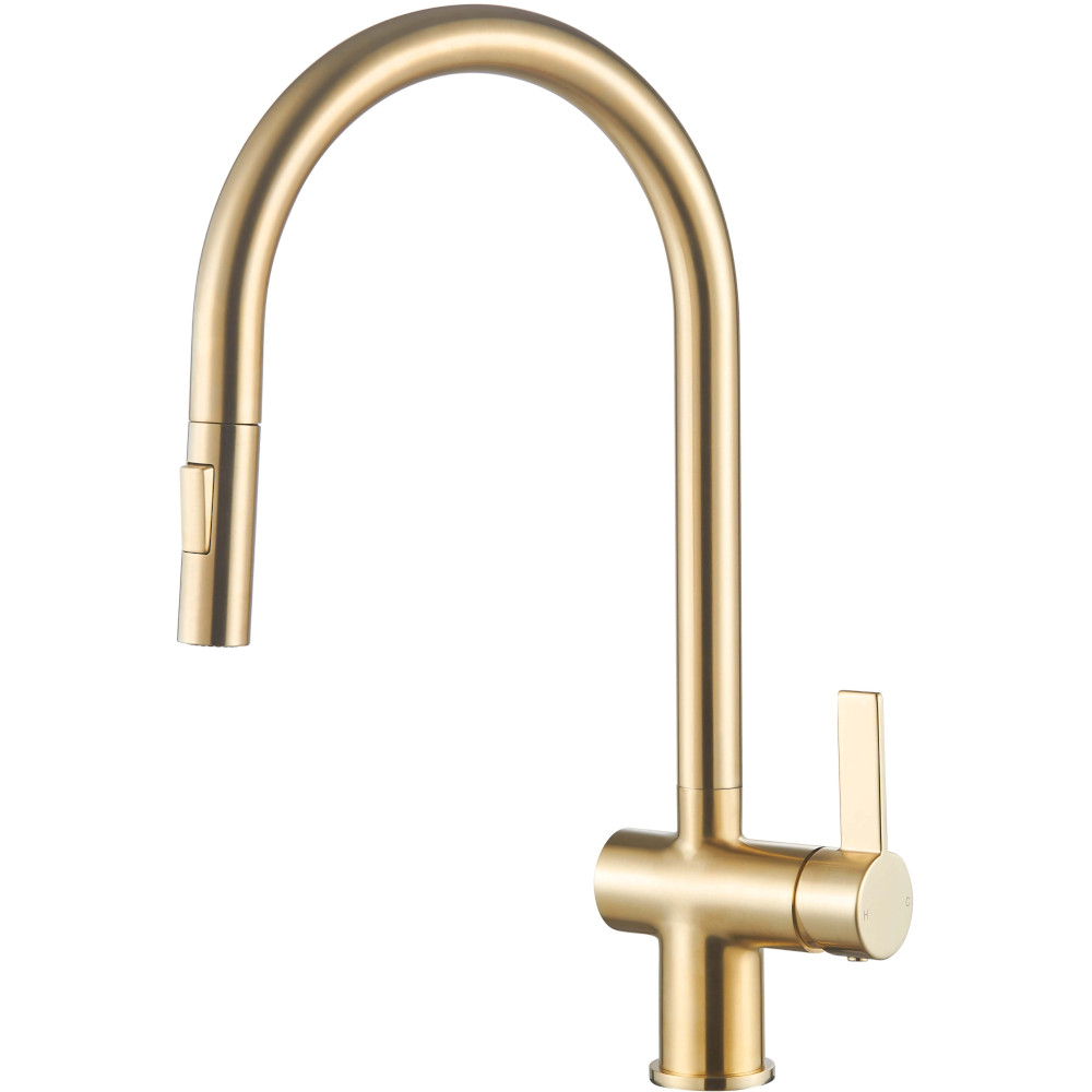 Mayhill Brushed Brass Single Lever Pull Out Kitchen Tap