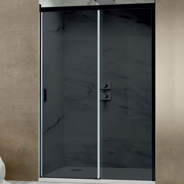 Jaquar Optima 1200mm Black Glass & Black Frame Recessed Sliding Shower Door Enclosure 