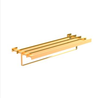 Artize Quadra 600mm Long Bright Gold PVD Towel Shelf With Lower Hanger