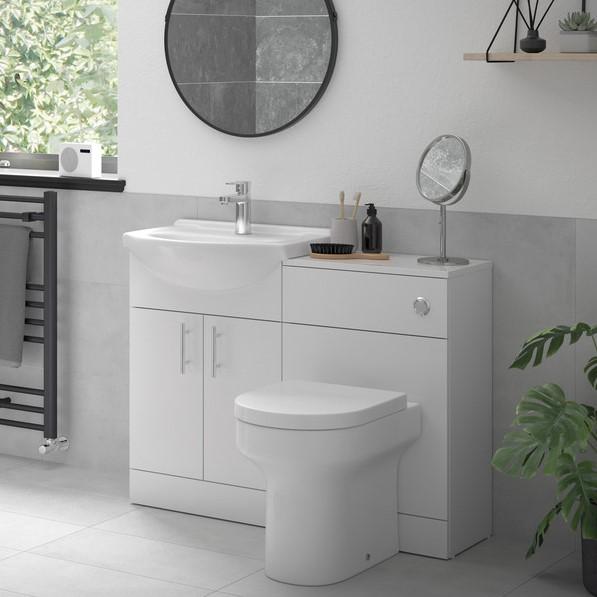 Watervale White Gloss Combination Vanity Unit & Toilet Unit Pack 1155mm ...