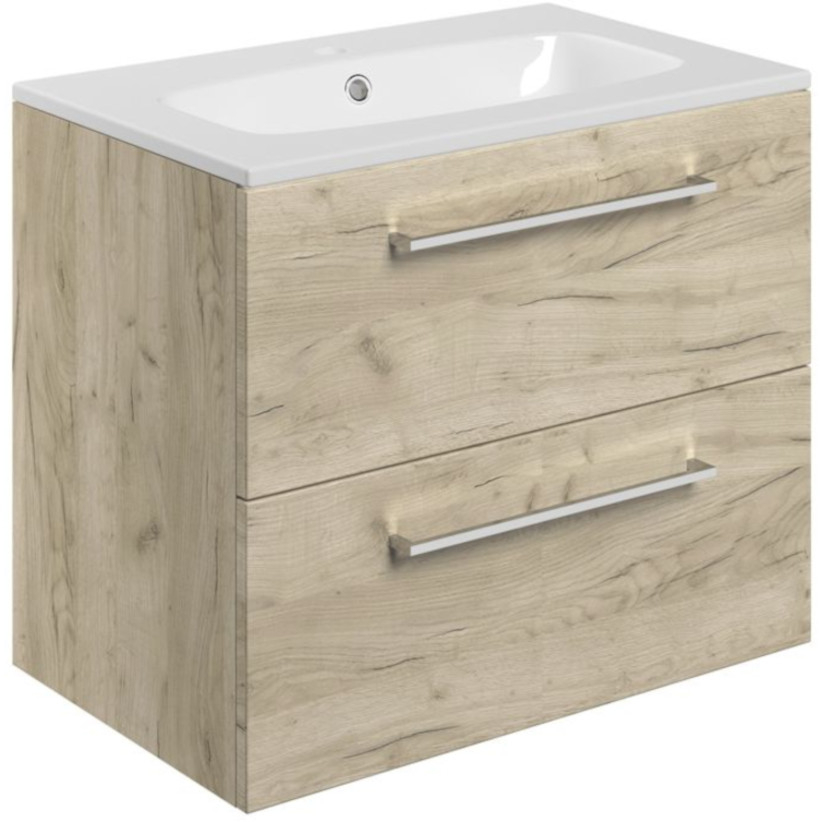 Vouille 610mm Oak Wall Hung 2 Drawer Vanity Unit