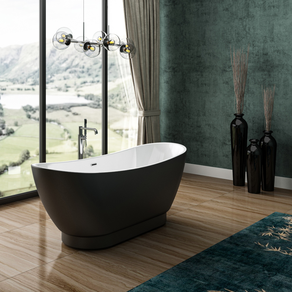 Charlotte Edwards Richmond Matt Black 1760 x 680 Modern Freestanding Bath