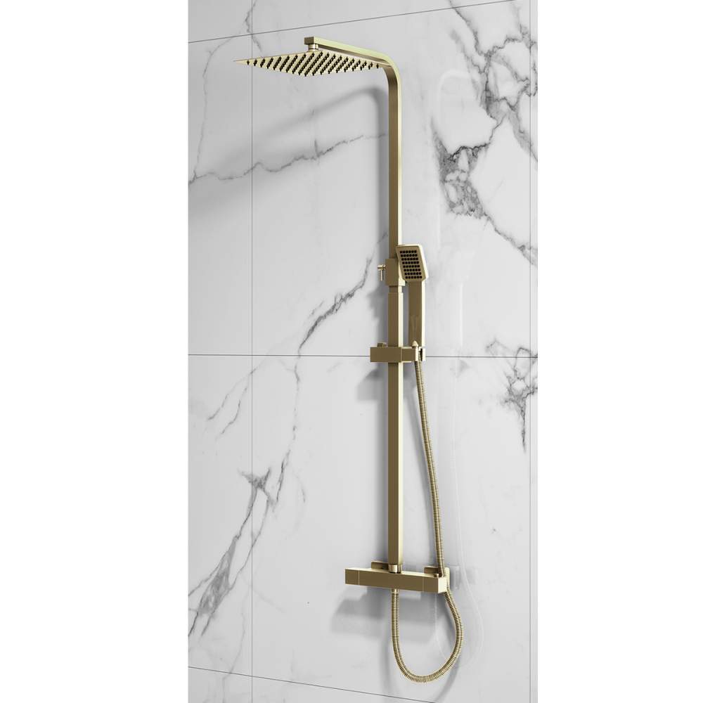 Scudo Elliott Square Brushed Brass Square Dual Head Exposed ...