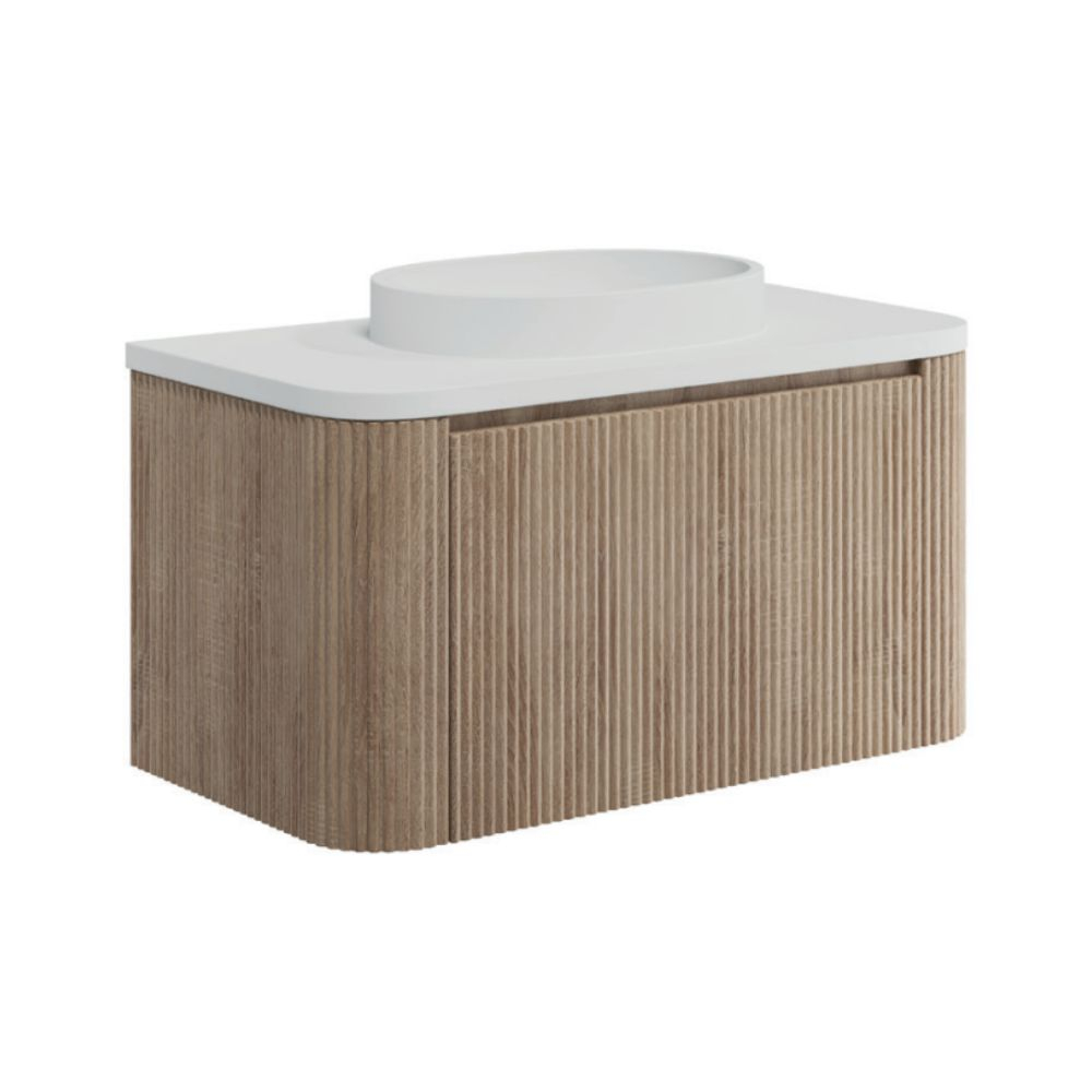 Scudo Linea Curve Oak 900mm Wall Hung Basin Vanity Unit